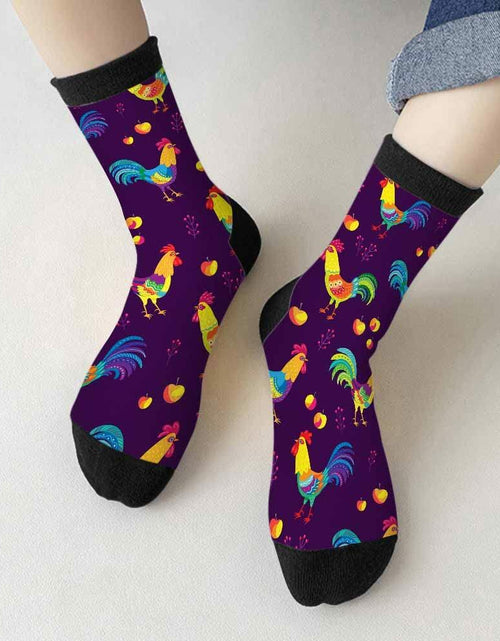 Load image into Gallery viewer, Samgula Multicolor Rooster Crew Socks Purple Rural Berry Colorful Size 6-8
