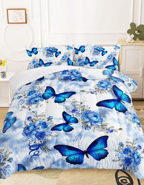 Load image into Gallery viewer, AILONEN Blue Butterfly Tie Dye Floral Comforter Set Twin 3-Piece
