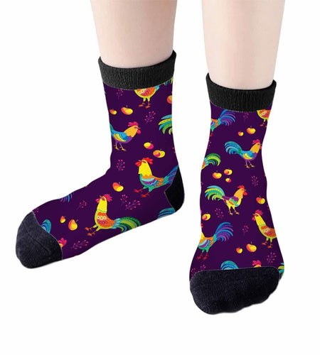 Samgula Multicolor Rooster Crew Socks Purple Rural Berry Colorful Size 6-8