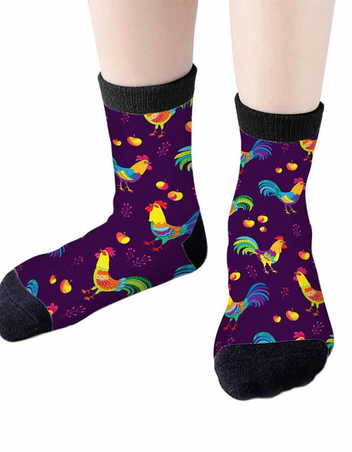 Load image into Gallery viewer, Samgula Multicolor Rooster Crew Socks Purple Rural Berry Colorful Size 6-8
