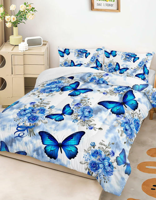 Load image into Gallery viewer, AILONEN Blue Butterfly Tie Dye Floral Comforter Set Twin 3-Piece
