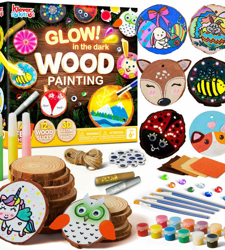 [Like_new] Klever Kits Wooden Painting Craft Kit Glow in Dark Wood Slices Kids Ages 6-12