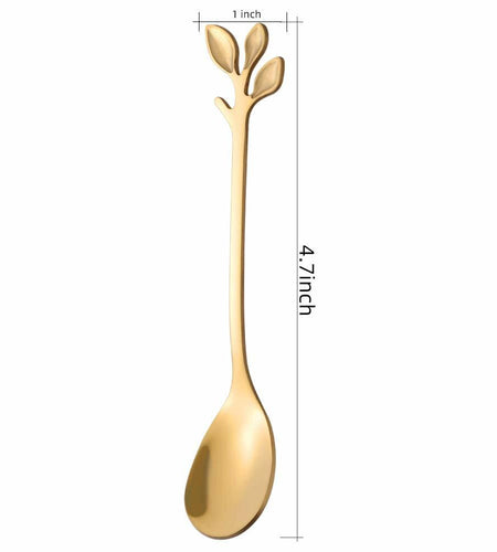 AnSaw 16-Pack Elegant Gold Leaf 4.7" Espresso Spoons Stainless Steel Mini