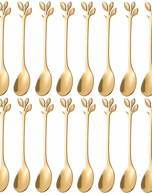 Load image into Gallery viewer, AnSaw 16-Pack Elegant Gold Leaf 4.7" Espresso Spoons Stainless Steel Mini
