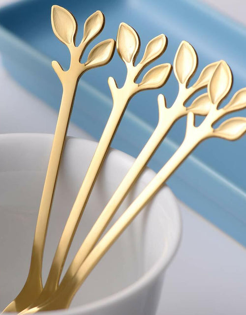 Load image into Gallery viewer, AnSaw 16-Pack Elegant Gold Leaf 4.7" Espresso Spoons Stainless Steel Mini
