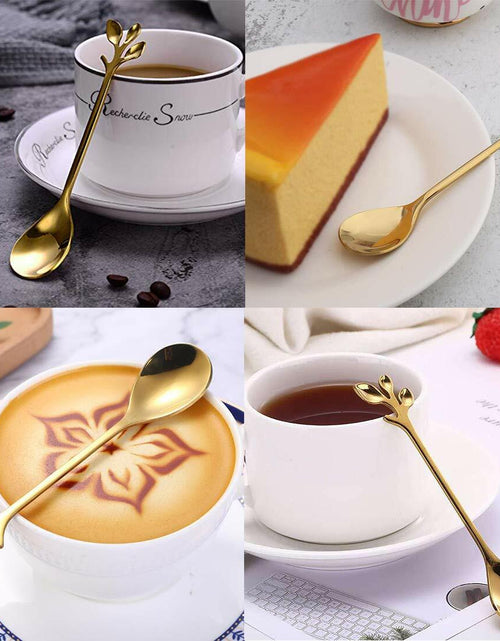Load image into Gallery viewer, AnSaw 16-Pack Elegant Gold Leaf 4.7" Espresso Spoons Stainless Steel Mini
