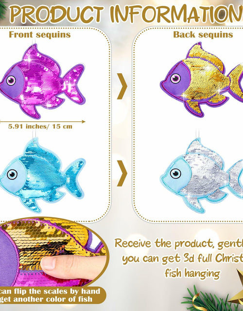 Load image into Gallery viewer, Suzile Christmas Fishing Ornaments 4 Pc Large Glitter Fish Coastal Blue
