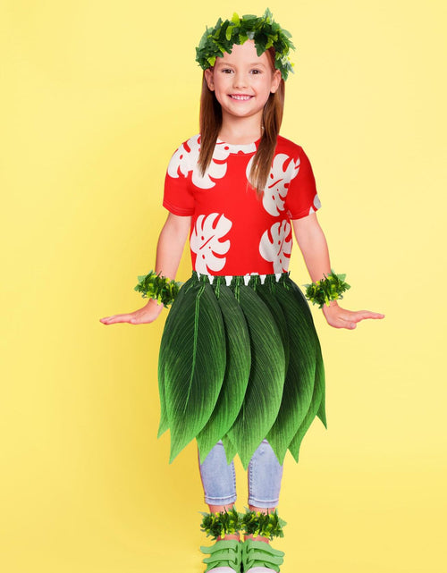 Load image into Gallery viewer, Toulite Halloween Girl Hawaiian Luau Costume Red Leaf T-Shirt Headband Anklet
