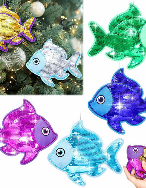 Load image into Gallery viewer, Suzile Christmas Fishing Ornaments 4 Pc Large Glitter Fish Coastal Blue
