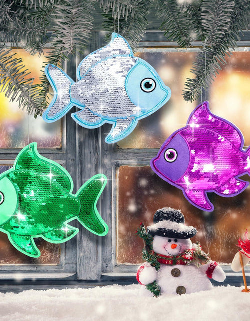 Load image into Gallery viewer, Suzile Christmas Fishing Ornaments 4 Pc Large Glitter Fish Coastal Blue
