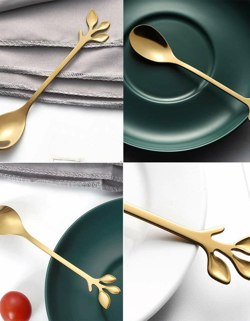 Load image into Gallery viewer, AnSaw 16-Pack Elegant Gold Leaf 4.7" Espresso Spoons Stainless Steel Mini
