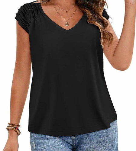 Bliwov Womens V Neck Short Sleeve Casual T Shirt Black 3XL
