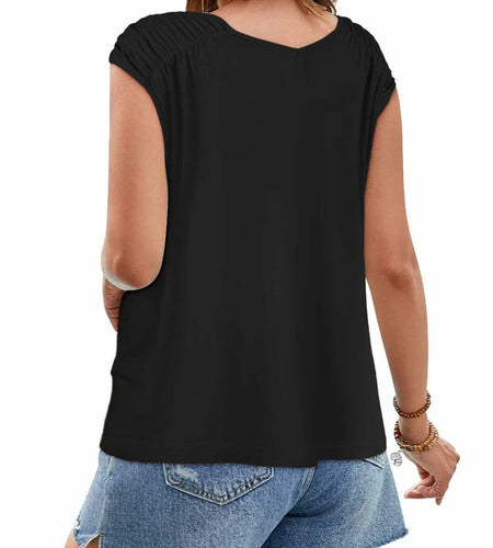 Bliwov Womens V Neck Short Sleeve Casual T Shirt Black 3XL