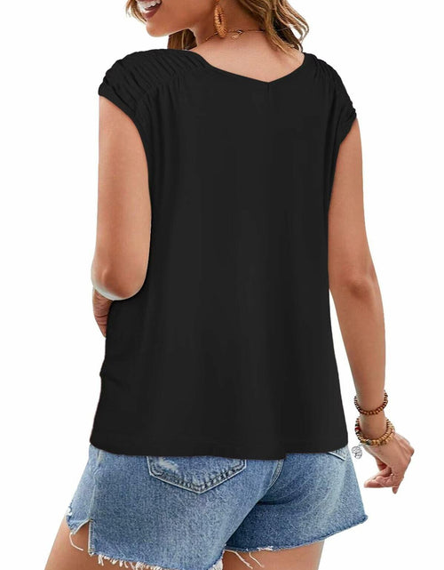 Load image into Gallery viewer, Bliwov Womens V Neck Short Sleeve Casual T Shirt Black 3XL
