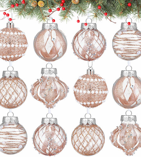 12 Pack White Glitter Christmas Ball Ornaments 2.36in Plastic Xmas Decor