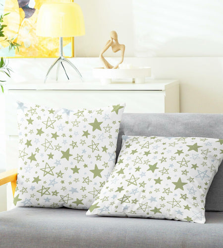 CaliTime Throw Pillow Covers Pack of 2 Cozy Fleece Stars 18x18in Sage Green