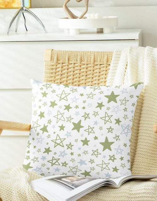 Load image into Gallery viewer, CaliTime Throw Pillow Covers Pack of 2 Cozy Fleece Stars 18x18in Sage Green
