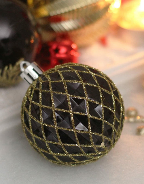 Load image into Gallery viewer, RoseCraft 60mm Hand-Printed Christmas Ball Ornaments Set 24PCS Black/Gold
