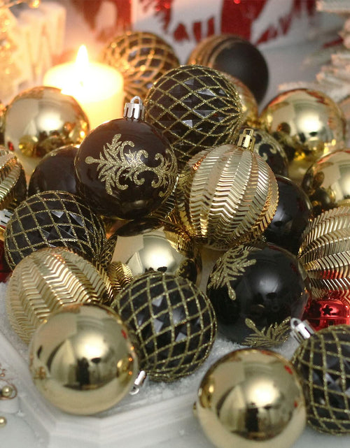 Load image into Gallery viewer, RoseCraft 60mm Hand-Printed Christmas Ball Ornaments Set 24PCS Black/Gold
