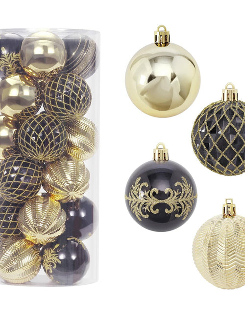 Load image into Gallery viewer, RoseCraft 60mm Hand-Printed Christmas Ball Ornaments Set 24PCS Black/Gold

