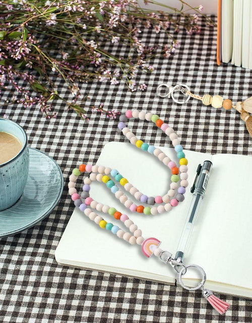 Load image into Gallery viewer, Teacher Lanyard with ID Holder Wooden Bead Silicone Boho Pendant Style E
