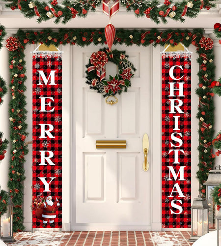 Leuceiy Christmas Banner Santa Snow Outdoor Yard Porch Sign Decoration