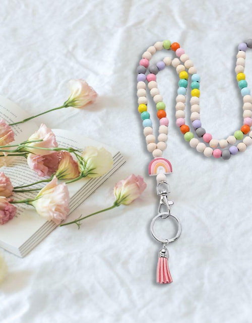 Load image into Gallery viewer, Teacher Lanyard with ID Holder Wooden Bead Silicone Boho Pendant Style E
