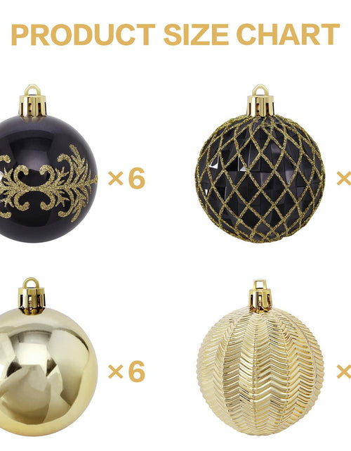 Load image into Gallery viewer, RoseCraft 60mm Hand-Printed Christmas Ball Ornaments Set 24PCS Black/Gold

