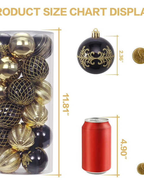 Load image into Gallery viewer, RoseCraft 60mm Hand-Printed Christmas Ball Ornaments Set 24PCS Black/Gold
