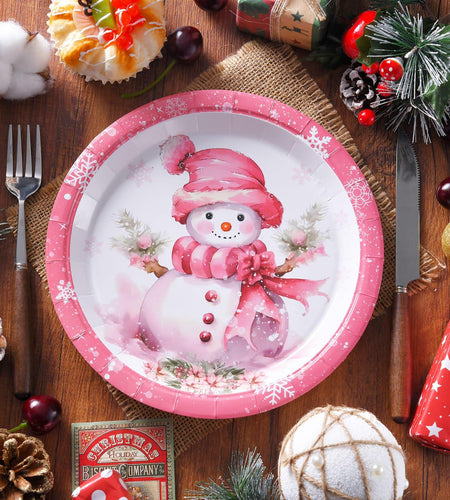 JASSEWRLY 40Pcs Christmas Snowman Disposable Paper Plates Holiday Party