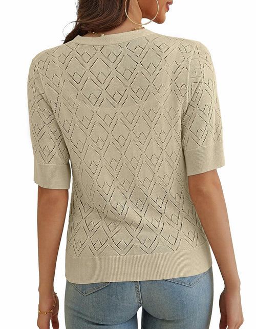 Load image into Gallery viewer, VOIANLIMO Women's Cropped V-Neck Button Down Cardigan Sweater Apricot Size S
