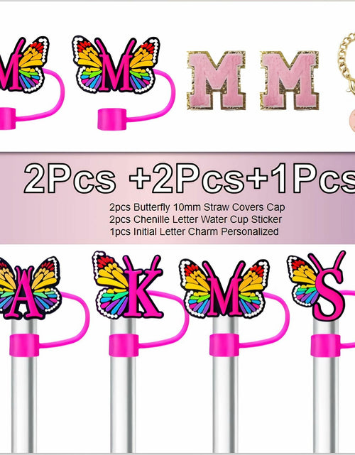 Load image into Gallery viewer, IN CHENTHY Straw Topper 2pcs Letter N Covers + Charm Chain + Alphabet Stickers
