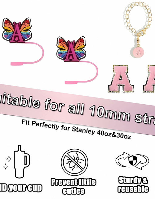 Load image into Gallery viewer, IN CHENTHY Straw Topper 2pcs Letter N Covers + Charm Chain + Alphabet Stickers
