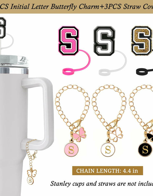 Load image into Gallery viewer, Nuozme Straw Cover Caps 6pcs w/ Initial Butterfly Charms for Stanley 30/40oz
