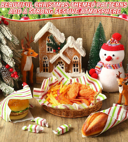 Tenceur 150 Pcs Christmas Wax Paper Sheets Red Green Striped Parchment