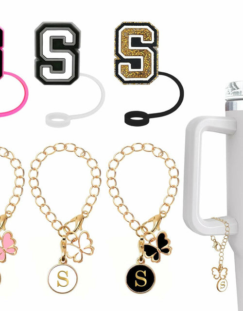 Load image into Gallery viewer, Nuozme Straw Cover Caps 6pcs w/ Initial Butterfly Charms for Stanley 30/40oz

