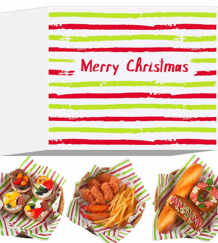Tenceur 150 Pcs Christmas Wax Paper Sheets Red Green Striped Parchment
