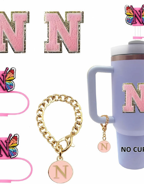 Load image into Gallery viewer, IN CHENTHY Straw Topper 2pcs Letter N Covers + Charm Chain + Alphabet Stickers

