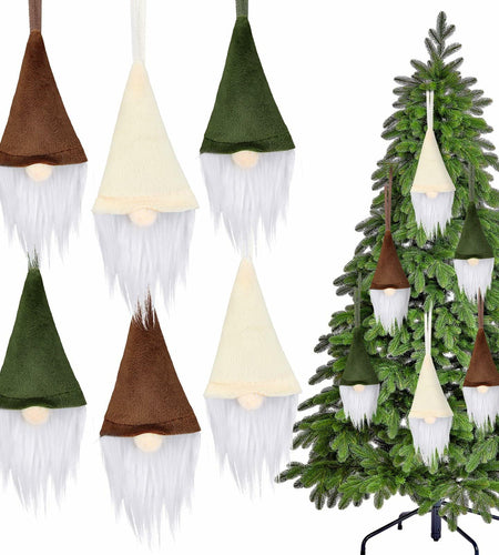 [Like New] Motionchic 12 Pack Christmas Neutral Boho Velvet Gnome Ornaments