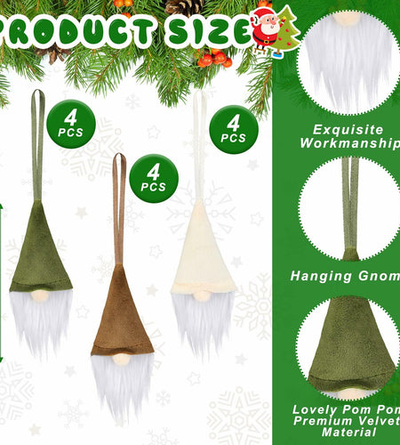 [Like New] Motionchic 12 Pack Christmas Neutral Boho Velvet Gnome Ornaments