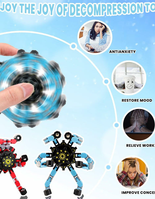 Load image into Gallery viewer, Deformation Fingertip Decompression Mechanical Gyroscope DIY Chain Red+Blue Toy
