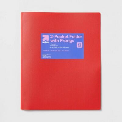 Load image into Gallery viewer, up&amp;up 2 Pocket Plastic Folder with Prongs Red 50 Sheet Capacity Polypropylene
