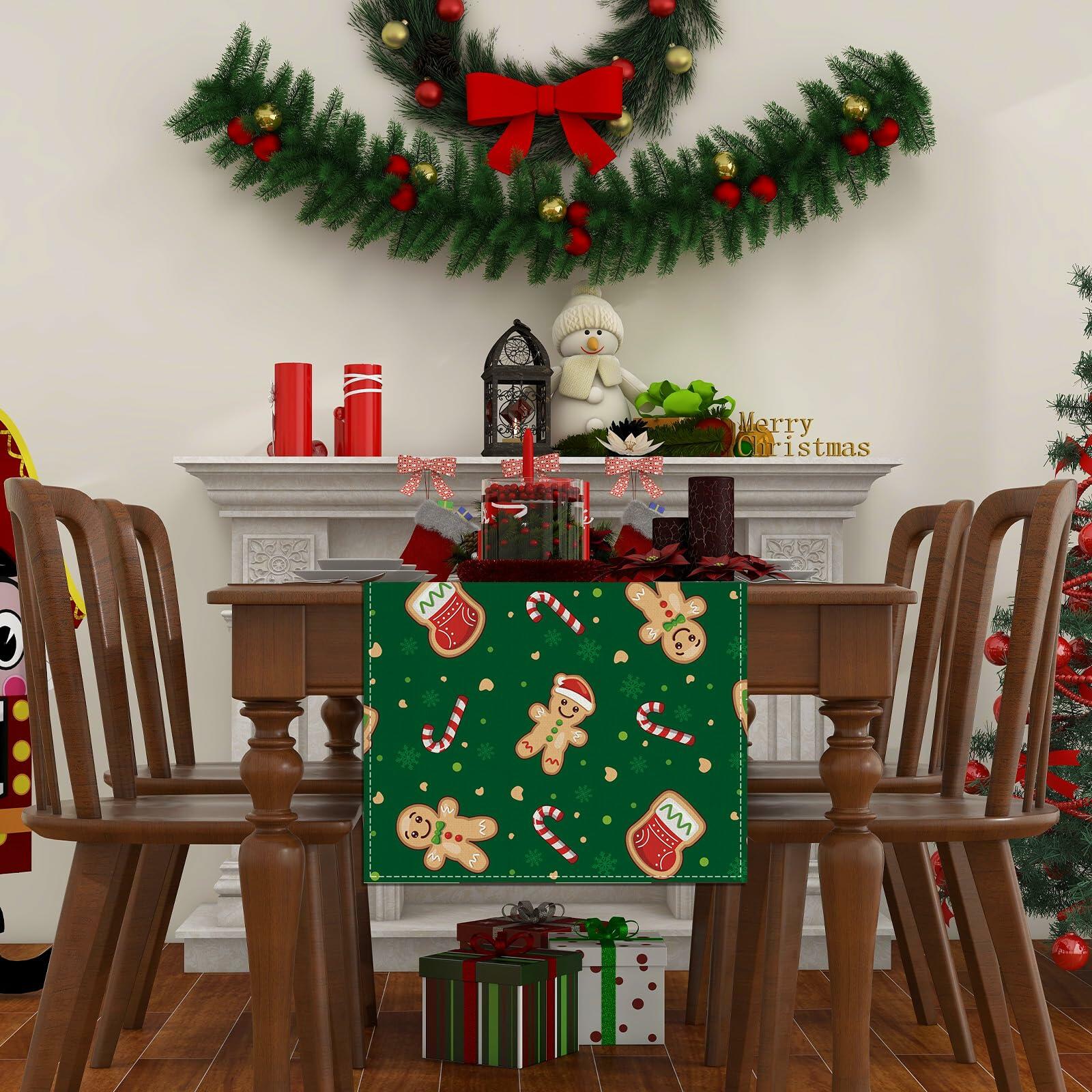 Rvsticty Linen Christmas Table Runner Winter Xmas Decorations 13x72"