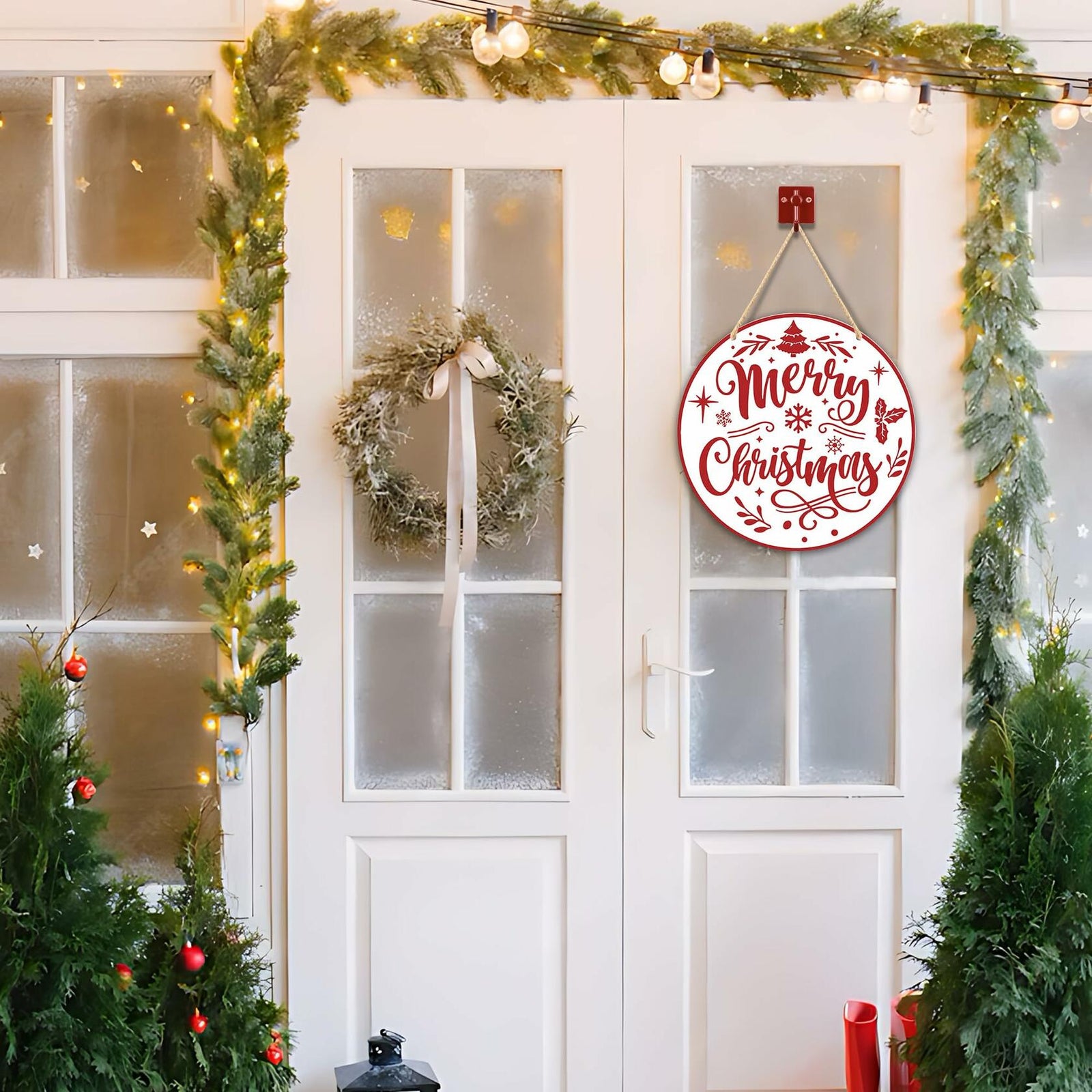 Absnfatu Merry Christmas Wooden Wall Door Sign Hanger Decor