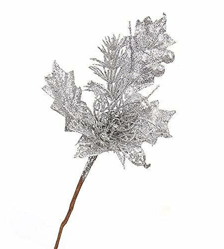 Giga Gud 5pcs 9in Christmas Glitter Berries Stems Silver Holiday Decor