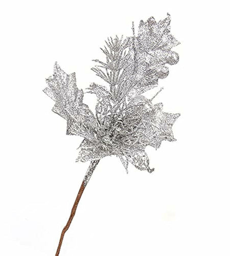 Giga Gud 5pcs 9in Christmas Glitter Berries Stems Silver Holiday Decor