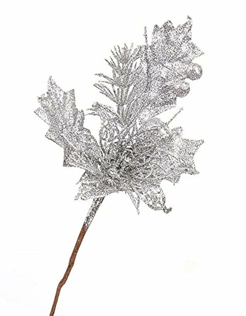 Load image into Gallery viewer, Giga Gud 5pcs 9in Christmas Glitter Berries Stems Silver Holiday Decor
