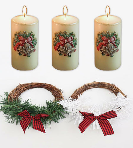 [Like New] Christmas Wreath Brown Candle Rings Bow Eucalyptus Garland Candle Holder