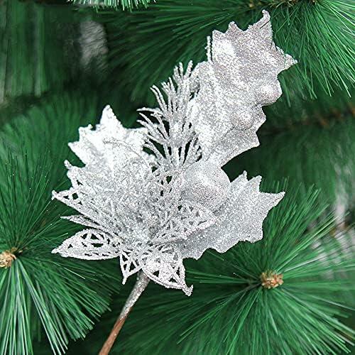 Load image into Gallery viewer, Giga Gud 5pcs 9in Christmas Glitter Berries Stems Silver Holiday Decor
