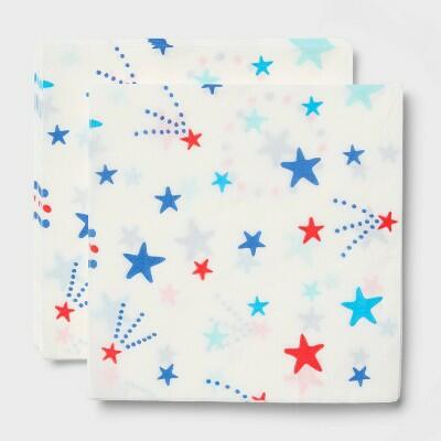 Load image into Gallery viewer, Sun Squad™ Stars Disposable Napkins 30ct White Red Blue Paper Party
